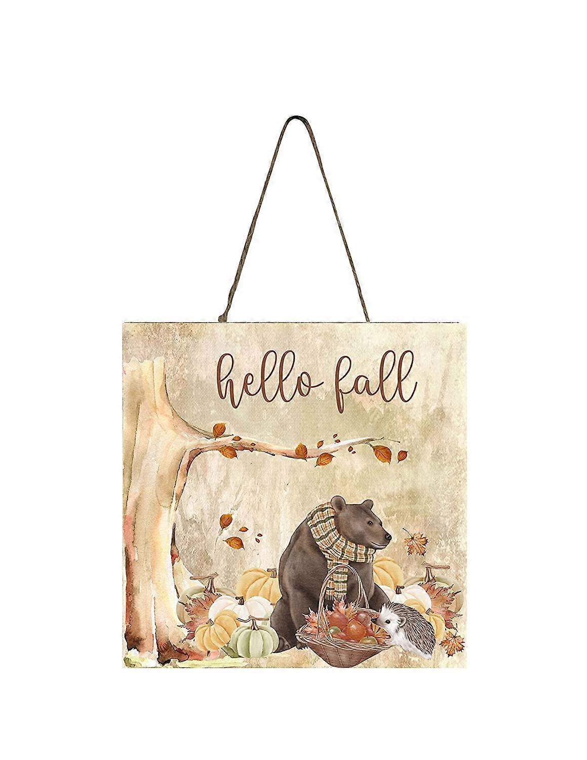 Hej Fall Björn Trä Mini Skylt 5" x 5"