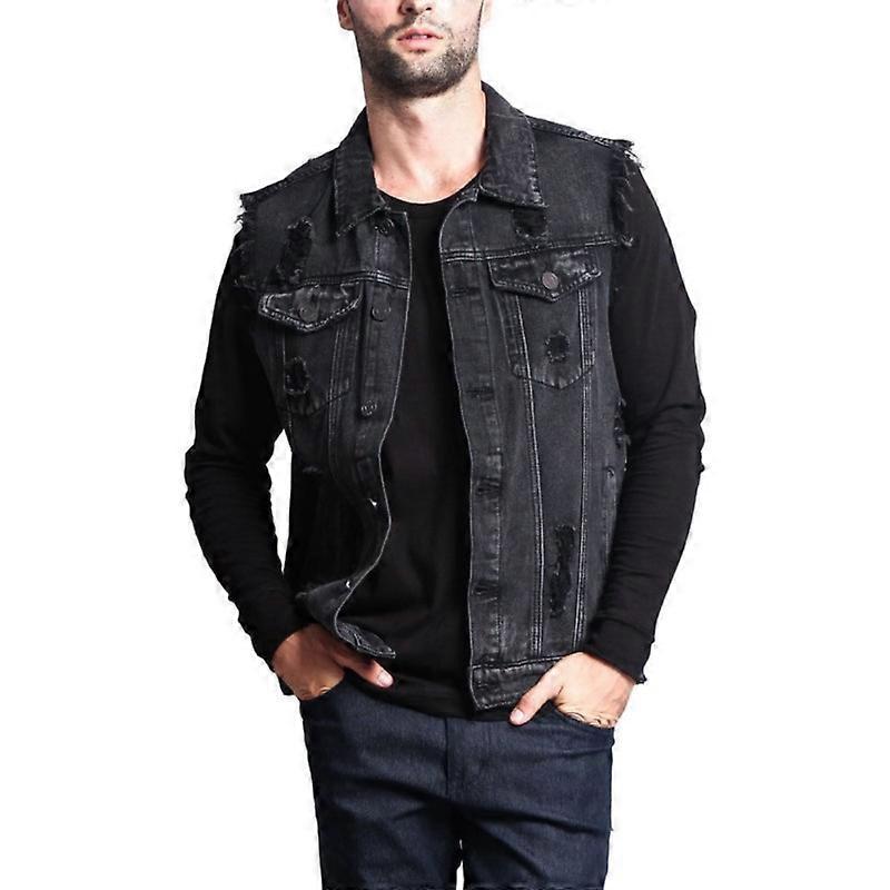Homme Déchiré Brossé Veste Sans Manches Casual Denim Vest