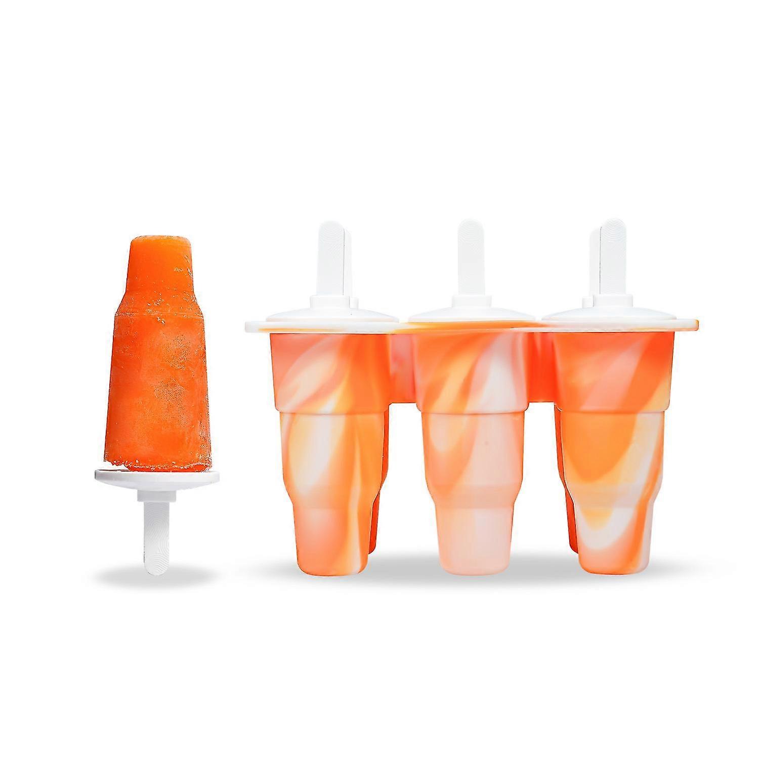 Orange Collapsible Silicone Popsicle Molds Easy Release, Reusable Popsicle Sticks with Dri
