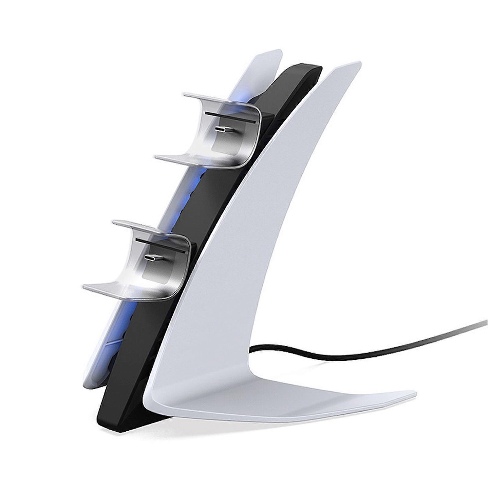 1 Set Joystick Charging Stand with Ambient Blue Light High-Speed Double-seat Wireless Controller Type-C Charging Dock Station Compatible Ps5 QingHai