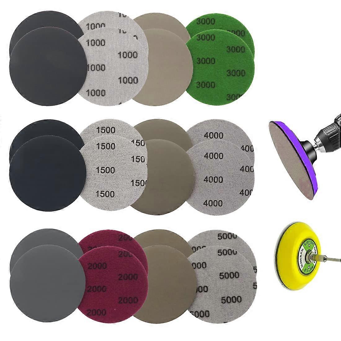 24 Pack Sanding Discs, Round Sandpaper, 80mm Hook and Loop Sanding Discs, 1000/1500/2000/3000/4000/5000 Wet and Dry Sanding Discs for Flocking, Sandpa