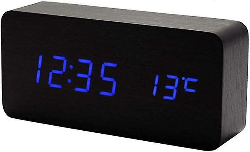 Relógio Digital de Madeira - Despertador LED Multifuncional com Display de Hora/Data/Temp e Controle de Voz