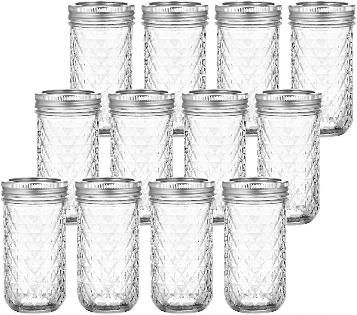 Te-CanningJars-12pcTebery 12er Pack Einmachgläser Einmachgläser 12 OZ Geleegläser mit normalen Deckeln und Bändern zum Einmachen, Einfrieren, Konservieren, Getränke