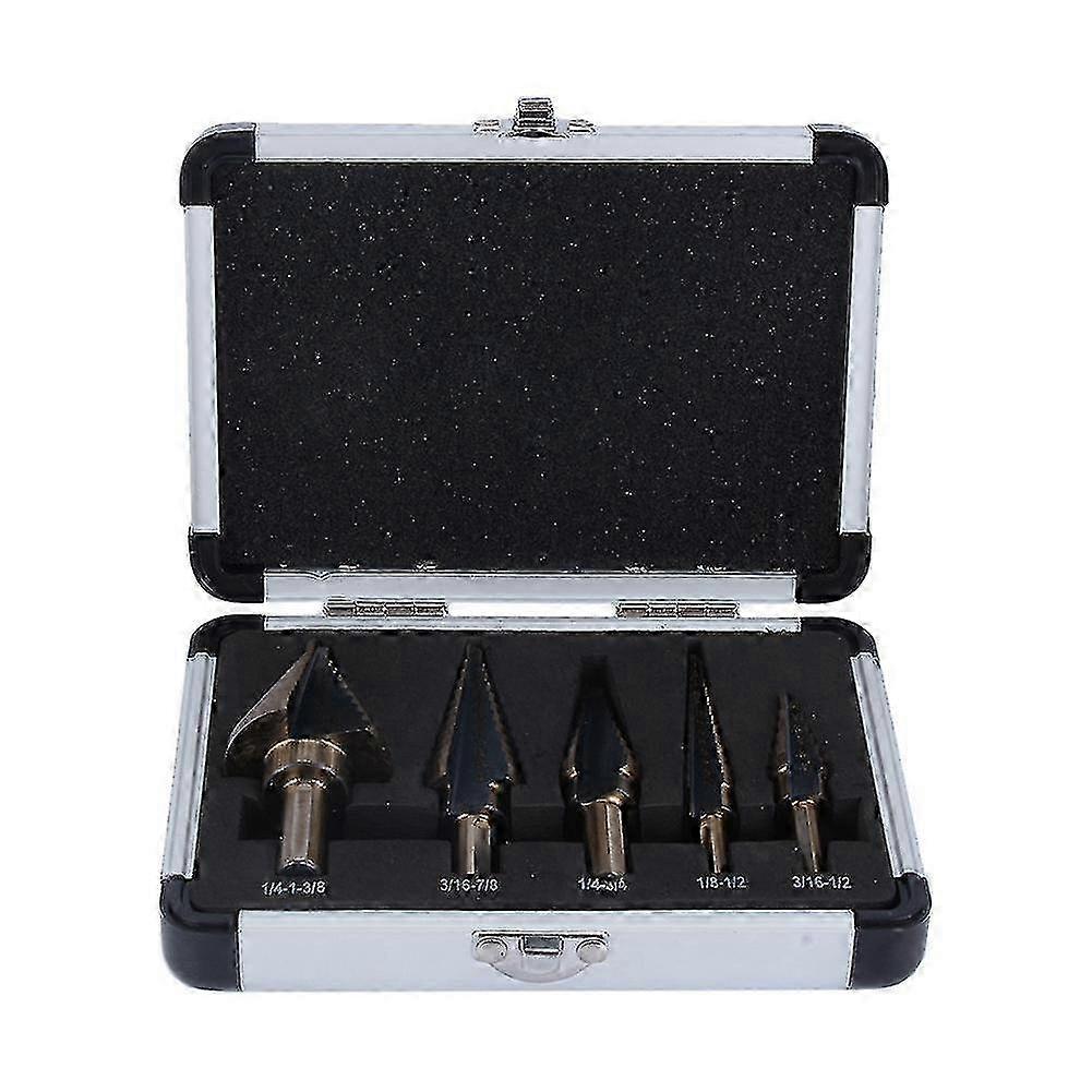 5pcs Large Cobalt Hss Step Ti Cone Drill Hole Cutter Bit Set Tool Case