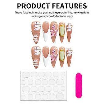 Unhas postiças rosa brilhante com decoração de flores Unhas inquebráveis naturais simples para combinar com vestido de menina gostosa