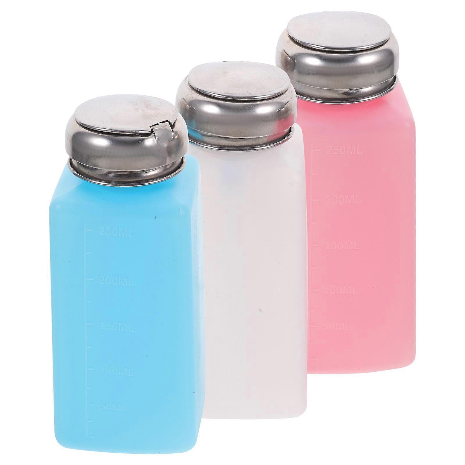 3Pcs Push Down Alcohol Bottles Empty Dispenser for Nail Polish Remover 250ml