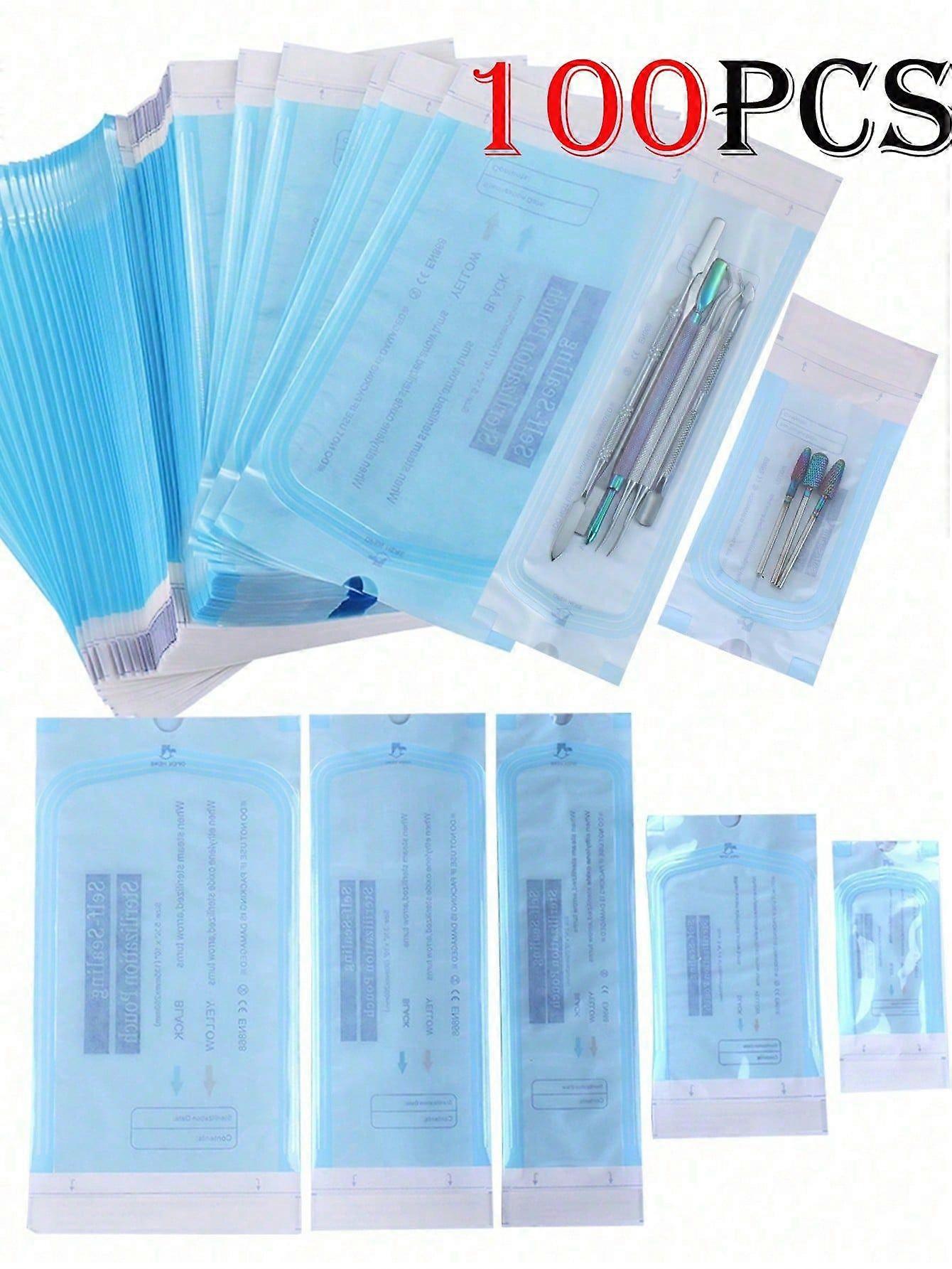 100/50/20PCS Disposable Self Sealing Bag Sterilization Pouch Bag 4Sizes Sterilization Bag For Manicure Tools Stainless Steel Drill Tweezers Scissor Na