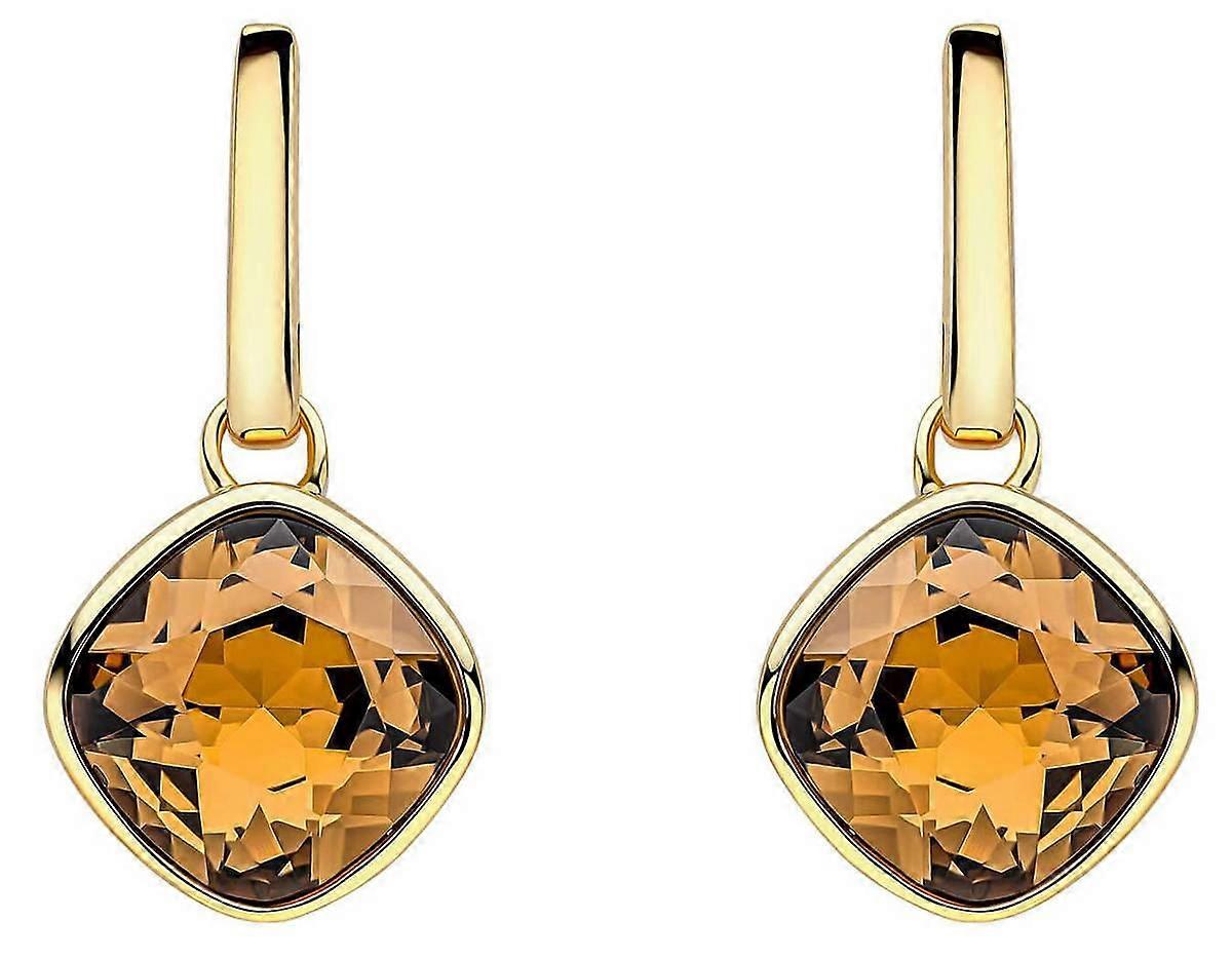 Beginnings Cushion Cut Crystal Drop Stud Earrings - Gold/Topaz Brown