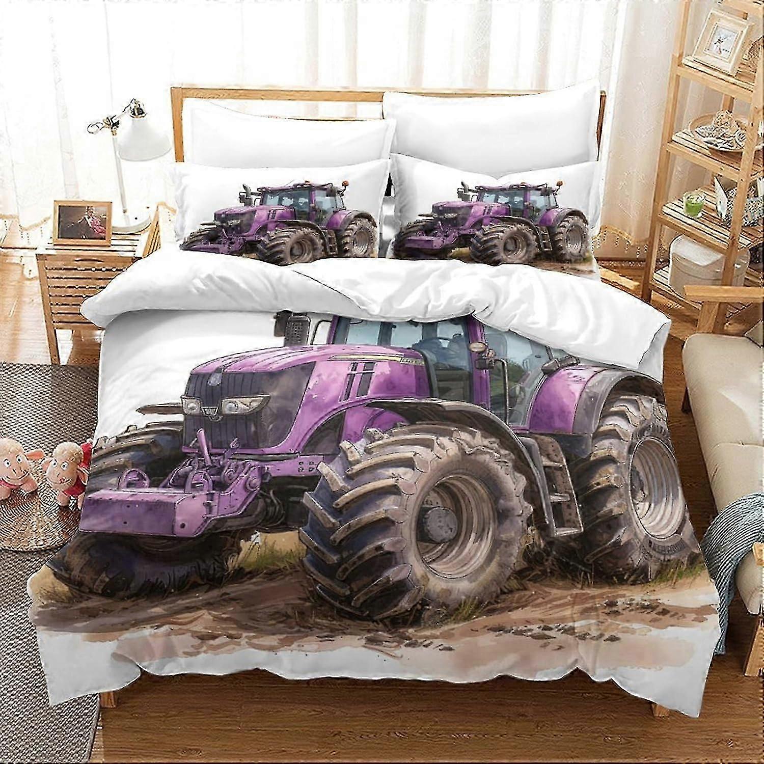 J2968 Lençóis de Cama Trator Capa de Edredom Conjunto 3d Impressão Microfibra Capa de Edredom de Carro Colcha Conjunto de Cama Conjunto de Colcha 3 Peças Conjunto com Fecho de Zíper com P