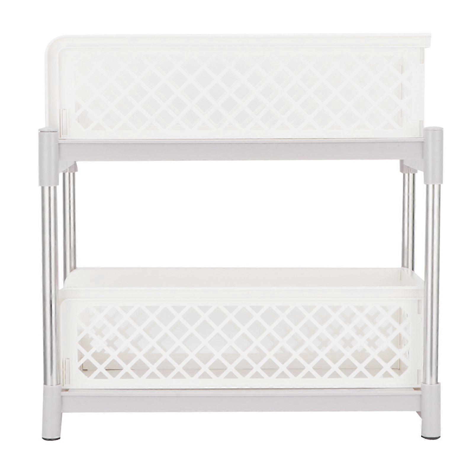 2-Layer Bathroom Sliding Basket Storage Cabinet Organizer with Pull Out Drawers White