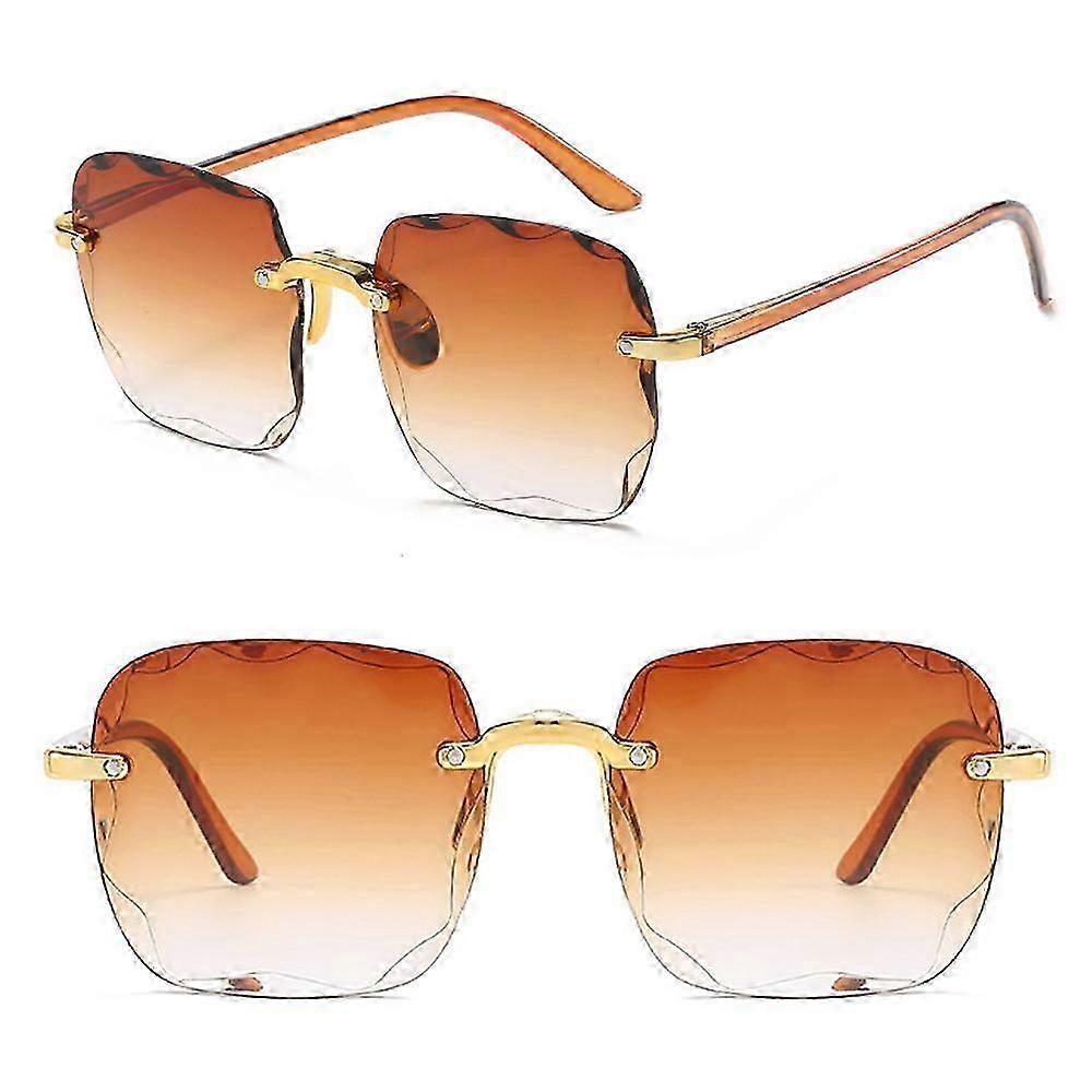 Women Square Rimless Sunglasses UV400 Gradient Lens Oversized Glasses