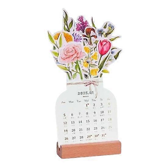 2025 Bloomy Flower Calendar Bloomy Flowers Desk Calendar with Wooden Base Daily