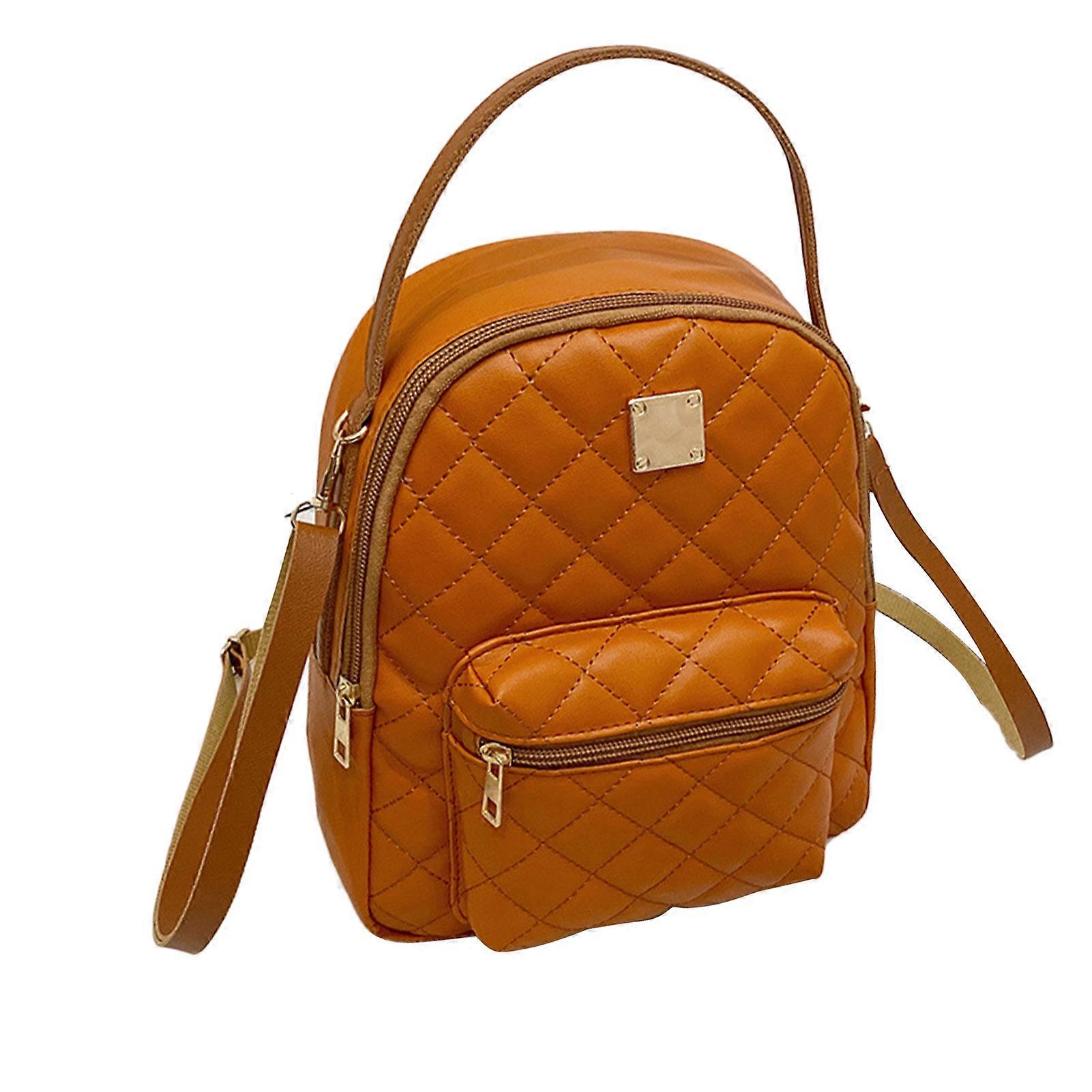 Quilted Work PU Iron Plate Decoration Waterproof Large Capacity Quilted Thread Shoulder Backpack