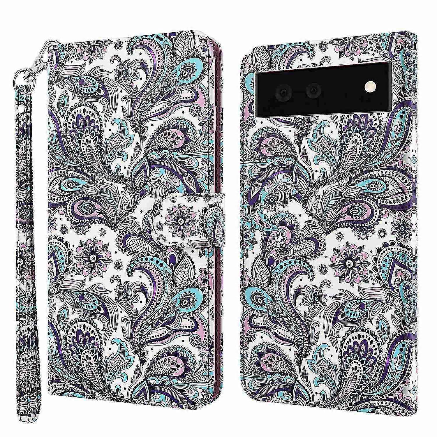 3D Pattern PU Leather Magnetic Flip Wallet Style Stand Phone Case Compatible with Google Pixel 6, wi