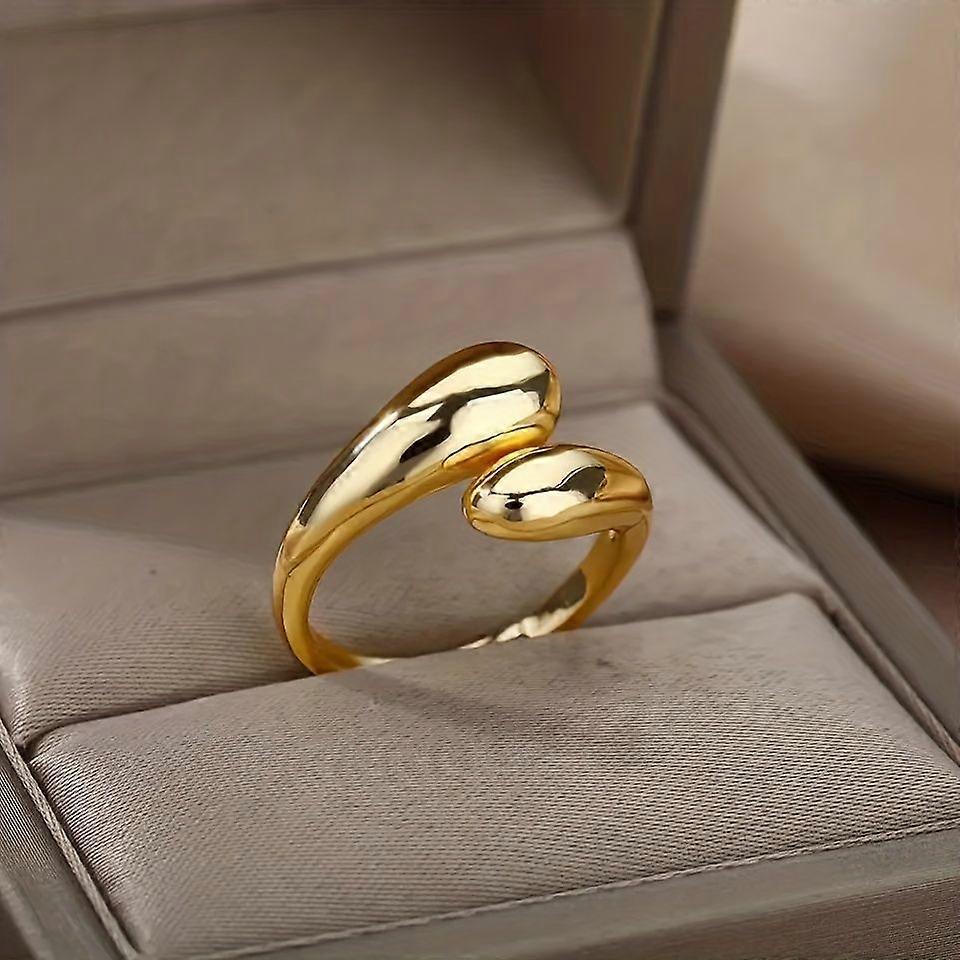 Light Luxury Adjustable Gold Open Irregular Smooth Water Drop Design Couple Ring Romantic Style