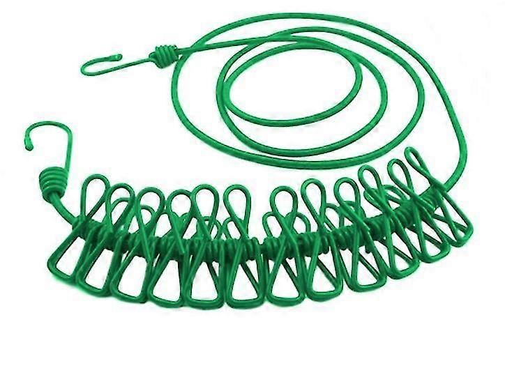 PXCL clothesline With 12 Clothespins - Extendable, Adjustable - Green