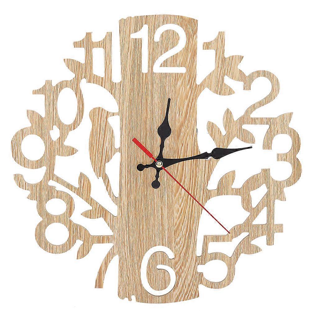 Tree Shaped with Bird Wall Clock Vintage Decorative Clock for Home Office(Beige)