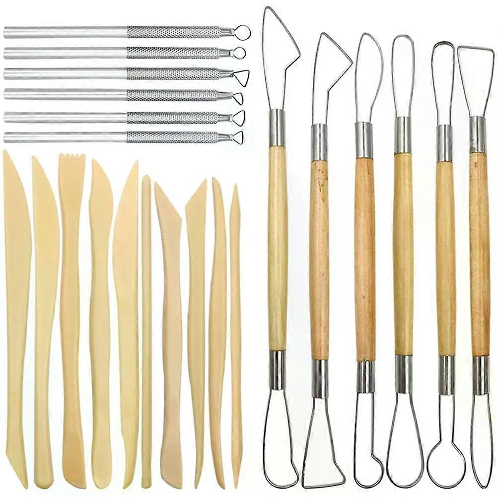 Pottery Clay Sculpting Tools  22Pcs Wooden Handle Pottery Carving Tools & Metal Scraper & Plastic Clay Shaping Tools