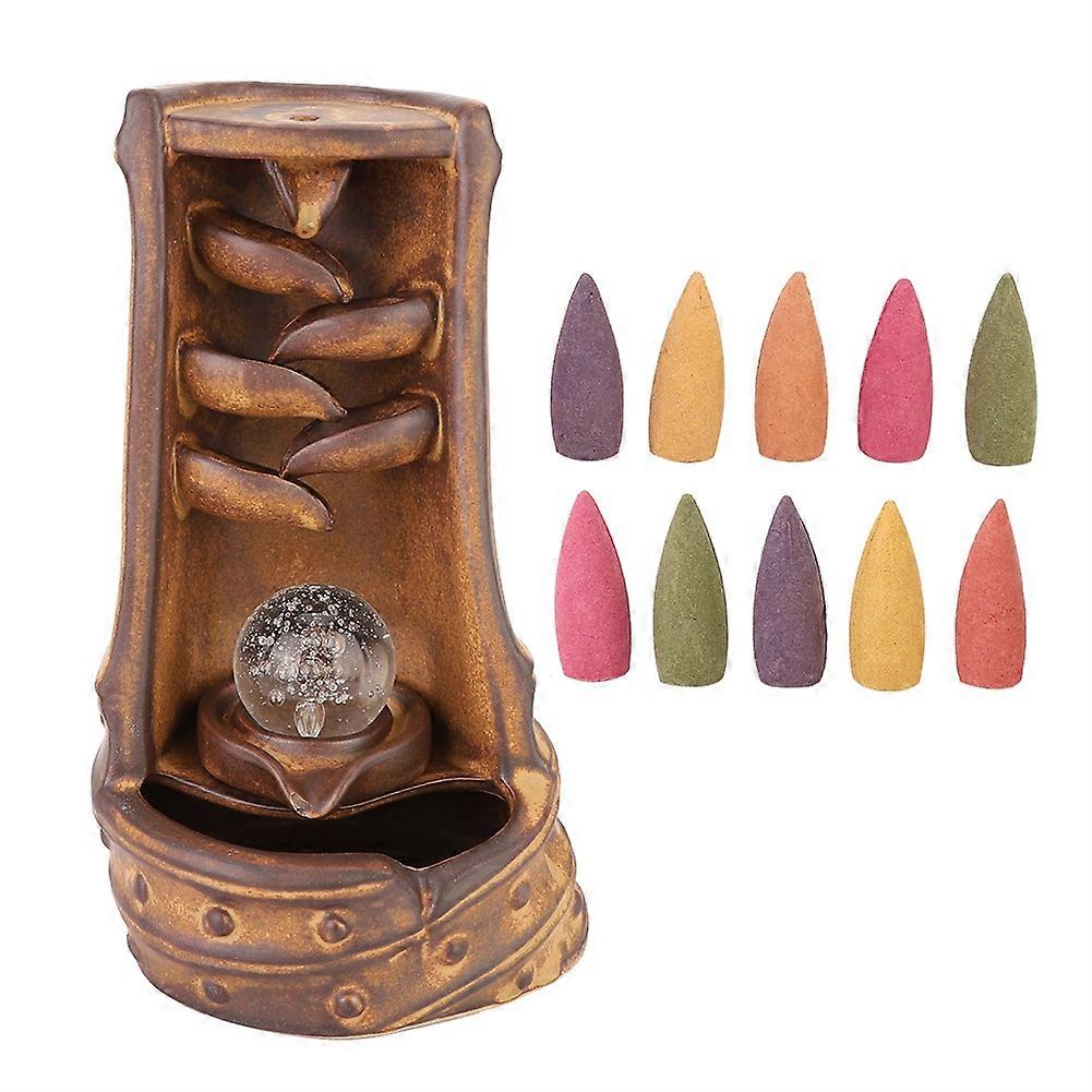 Innovative Shape Ceramic Backflow Incense Burner Holder with Incense Cones for Home Decor, Unique Design, Small Size