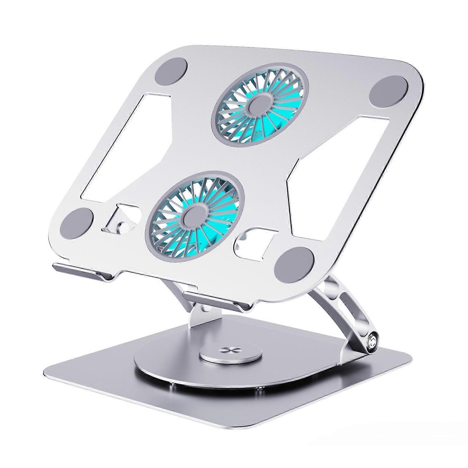 Universal 2 Fan Laptop and Tablets Stand with Foldable and Adjustable Height for Devices Up to 15.9 Inches Silver
