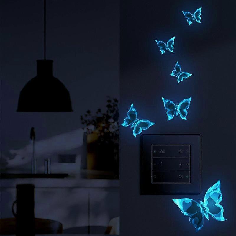 6PCS/12PCS Romantic Atmosphere Blue Fluorescent Luminous Butterfly Bedroom Living Room Dormitory Decoration Self-adhesive Wall Stickers