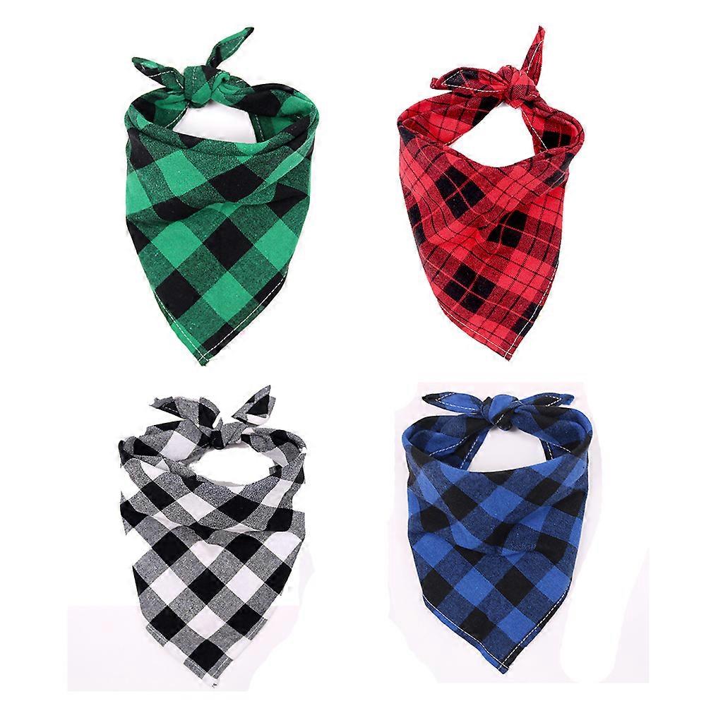 Adjustable Size Dog Scarf For Versatile Use, Button Adjustable Design Reversible Dog Bandana In Multiple Colors, 4Pcs Classic Plaid Design With