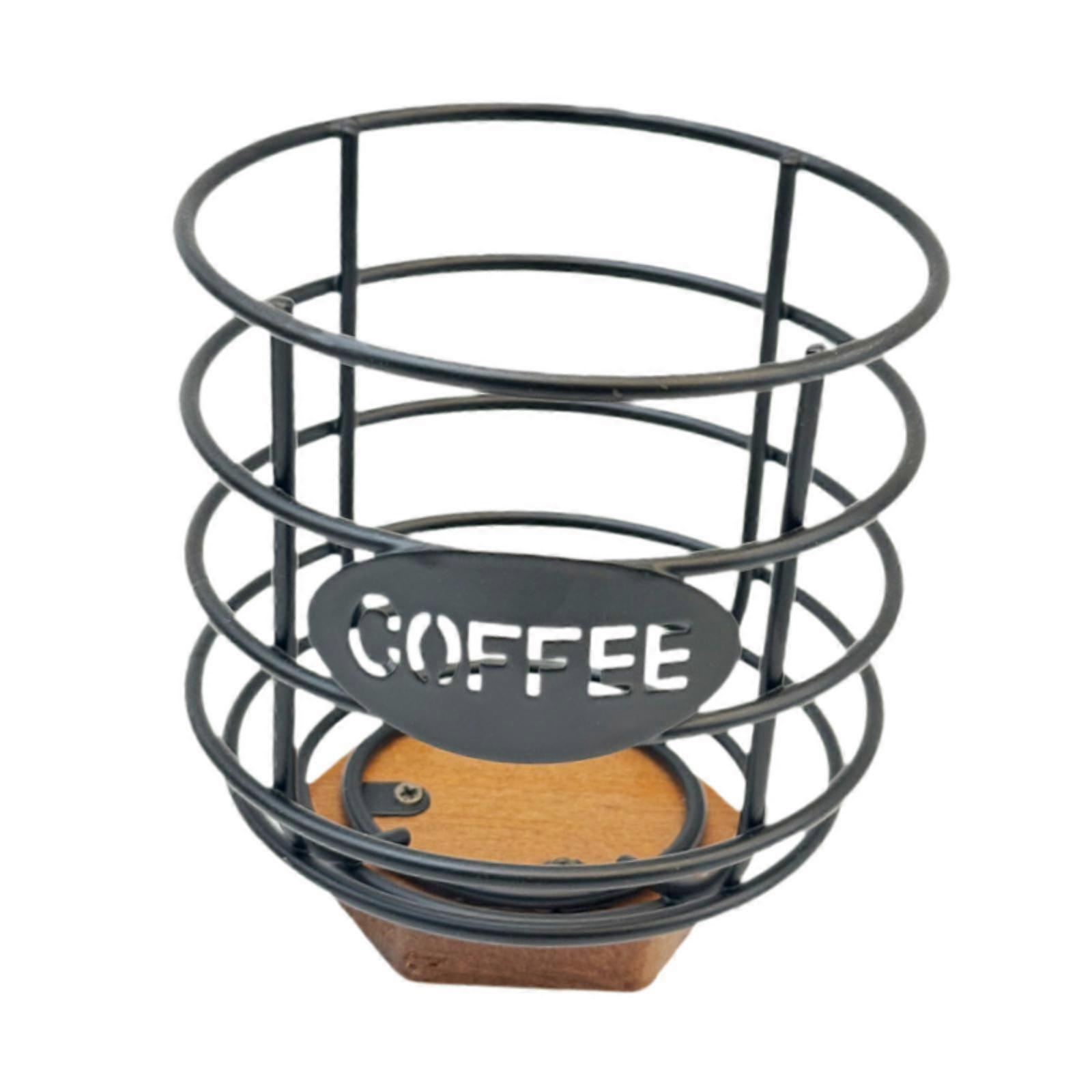 Coffee Pod Storage Basket with Wooden Base Container, Coffee Capsule Holder,
