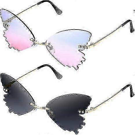 Shanghai Yangxin 2 Pairs Butterfly Rimless Sunglasses Cat Eye Oversized Eyewear Metal Frame Sunglass