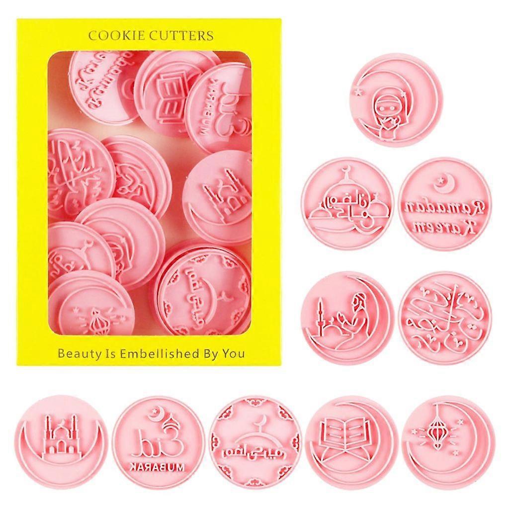 10Pcs Plastic Biscuit Mold Eid Mubarak Cookie Cutters Baking Pastry Bakeware