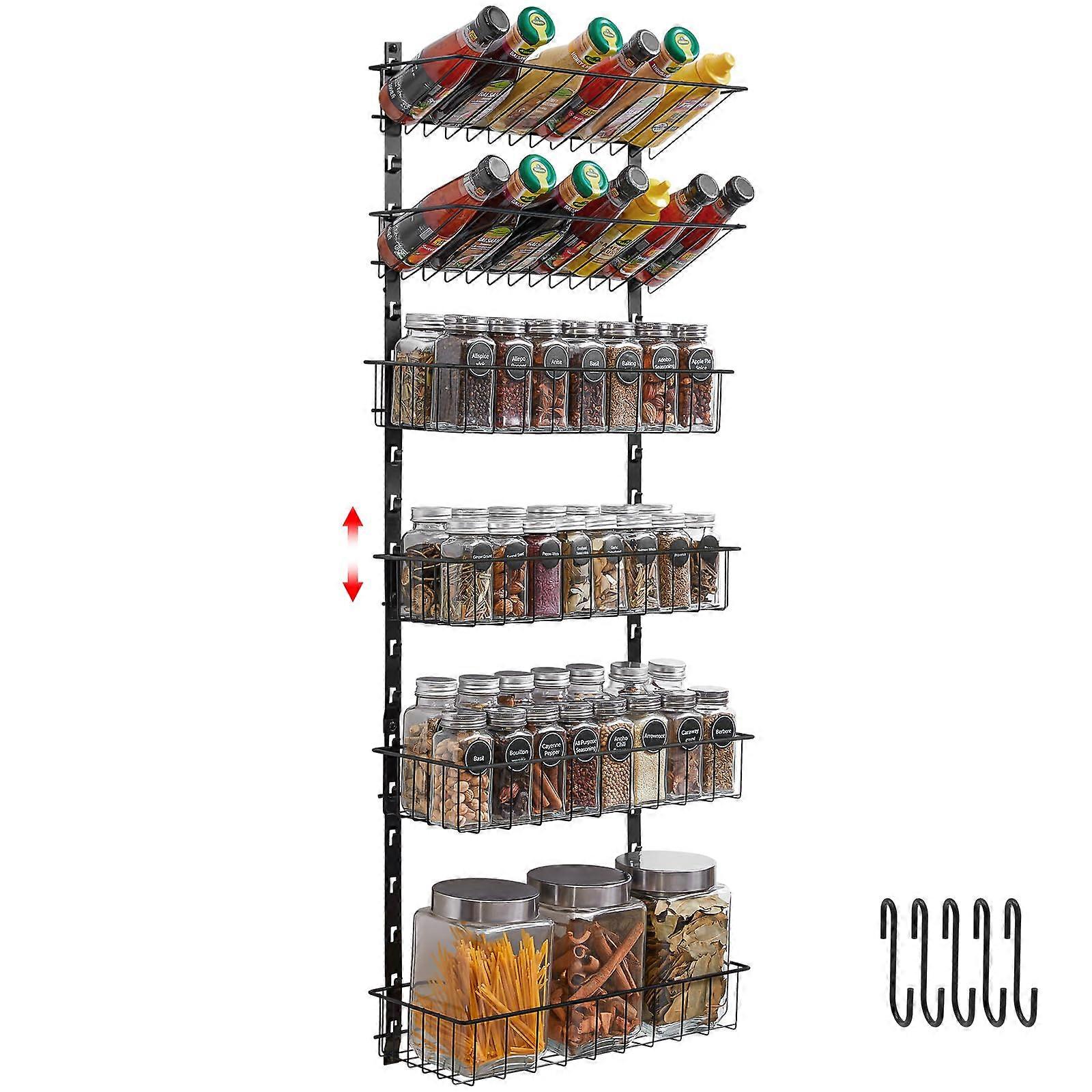Space-Saving Spice Rack for Kitchen Pantry Cabinet Door 6-Tier