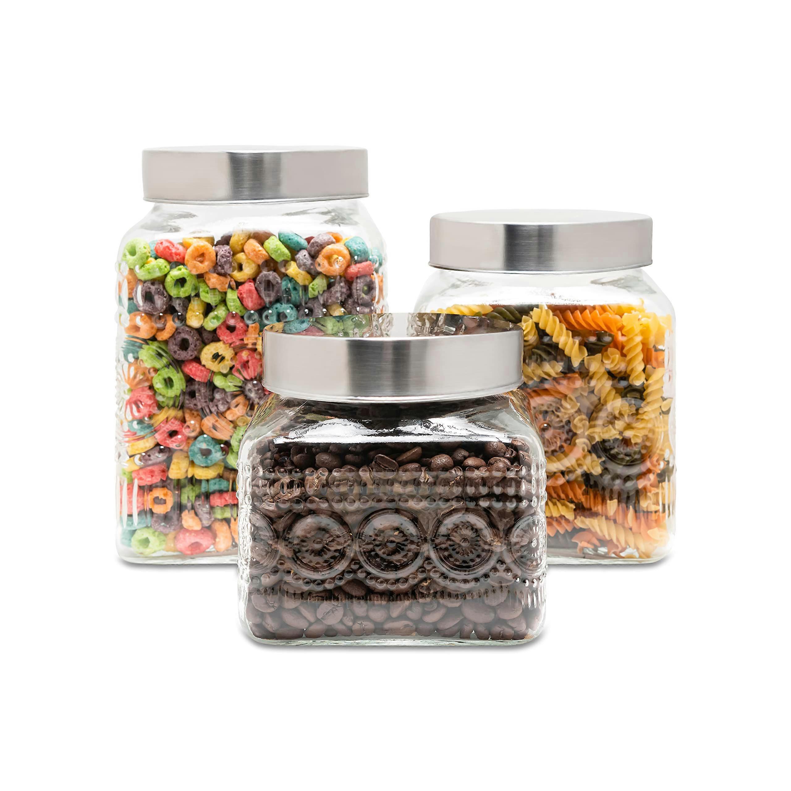 Hammered Canister Glass Jars 3-Piece Set Storage Jars