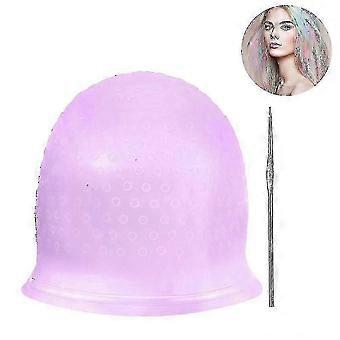 Silicone Highlight Cap Set Color Hair Reusable Salon Staining Tool-color:purple