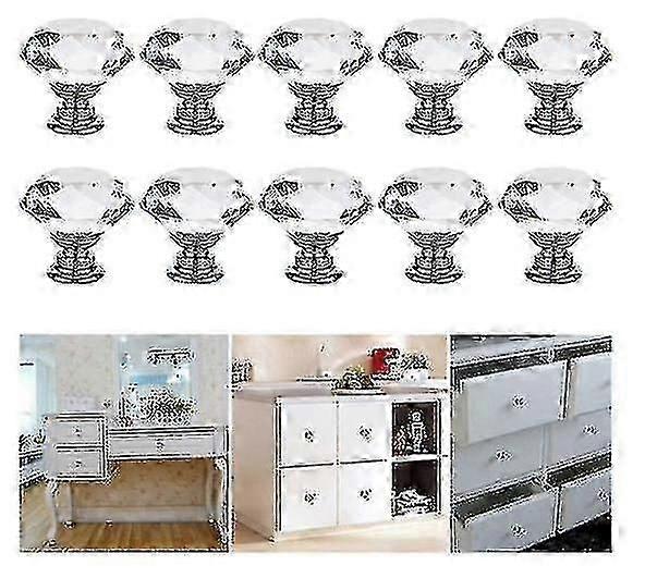 12pcs Crystal Glass Cabinet Knobs Diamond Drawer Pull Handles