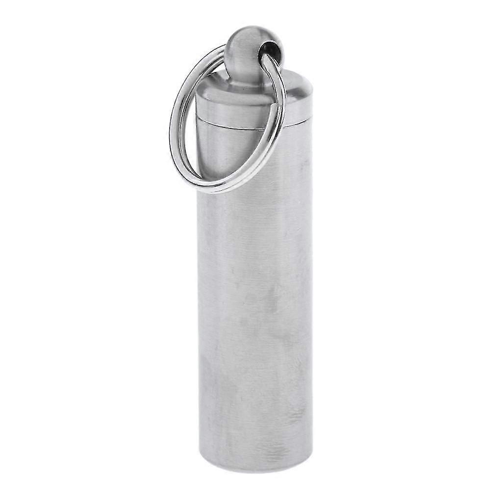 Waterproof Stainless Steel Capsule Holder Pill Container Box Key Ring Silver