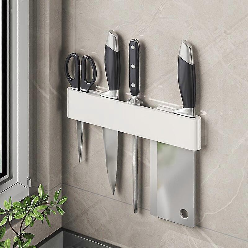 Kitchen Knife Holder Wall Mounted Kitchen Knife Storage Rack Metal Stainless Steel Scissors Cook Chopper Organizer Rack No Punch