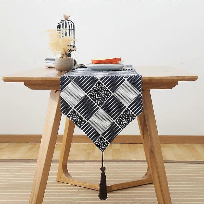 Table à thé en coton et lin Table à manger Flag Nappe rétro 30x220cm