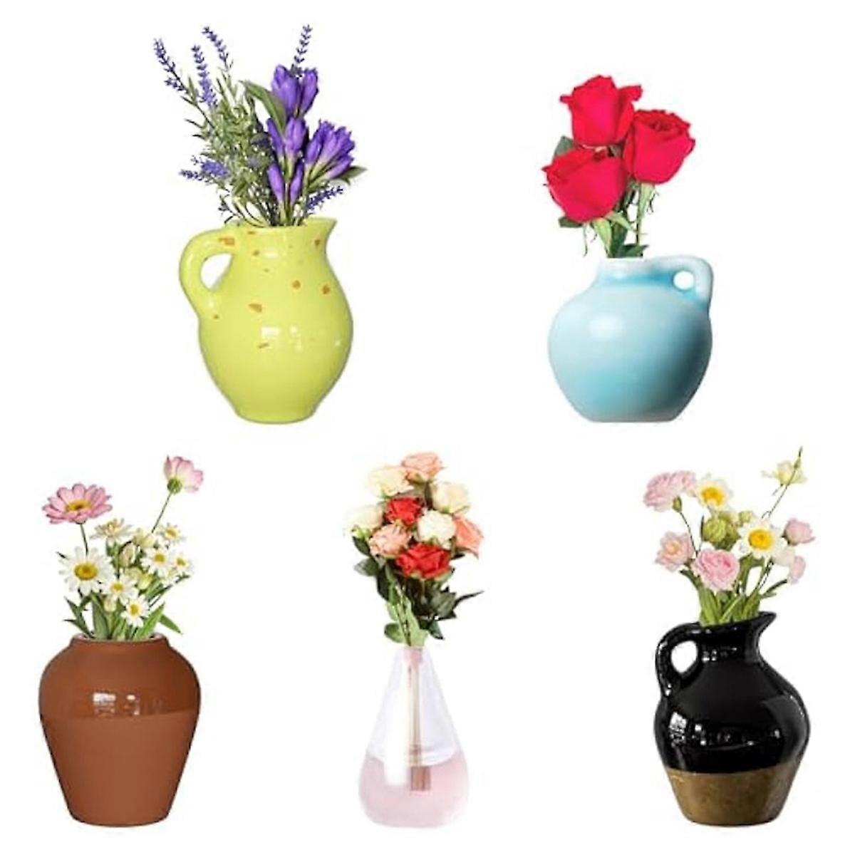 5pc Mini Vase Fridge Magnets,Small Plant Magnets