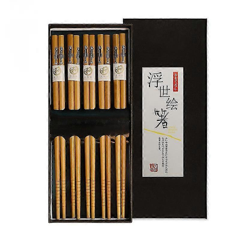 5 Pairs Of Japanese-style Reusable Natural Beech Chopsticks