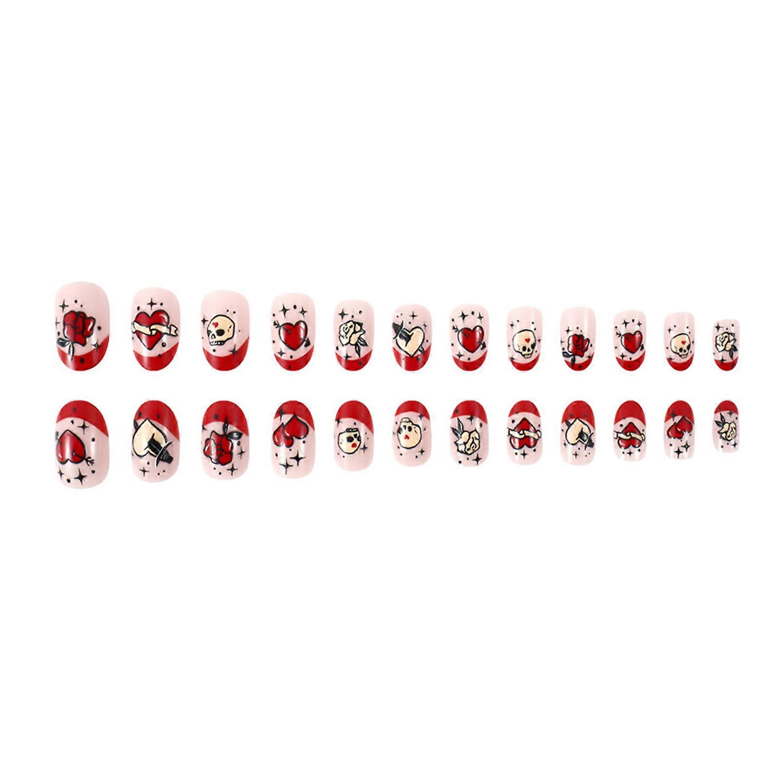 Halloween rövid műkörmök piros hegyű gyanta anyaggal Nulla nyomás a körömre