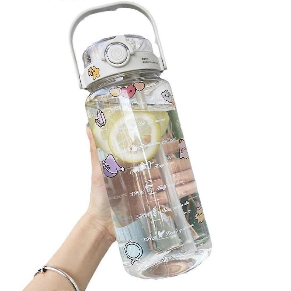 1500ml Large Water Bottle with Two Drinking Methods - PC PP Material, Clear Scale, Matte Finish, with Straw - White