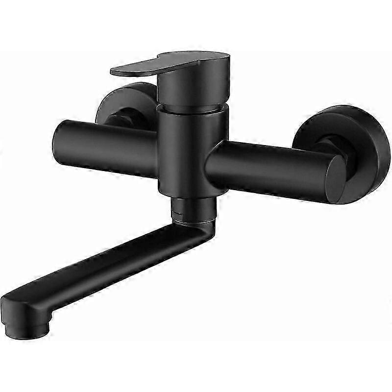 Robinet de cuisine mural 304 Mitigeur d’évier en acier inoxydable Robinet d’évier rotatif 360 avec bec noir