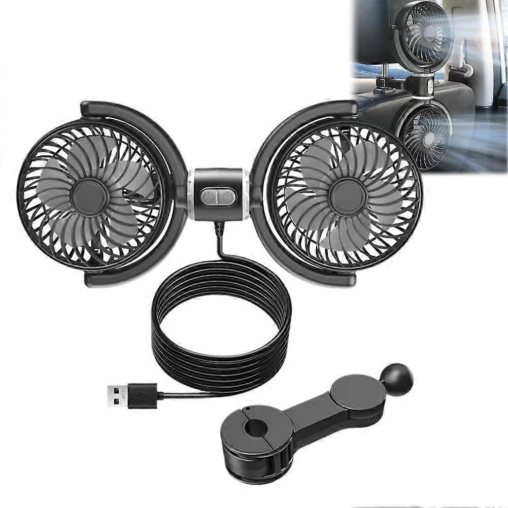 Silent USB Car Cooling Fans for Backseat, Dual Head Fan for Kids, 3 Adjustable Speeds, Compact Design, Easy Installation