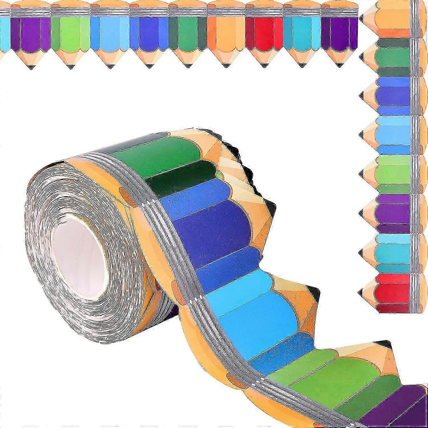Μολύβια Border Trim - 66ft/20m Περιγράμματα πίνακα ανακοινώσεων, πολύχρωμα περιγράμματα διακόσμησης επιστροφής στο σχολείο για την τάξη και τον σχολικό πίνακα ανακοινώσεων τυχερός