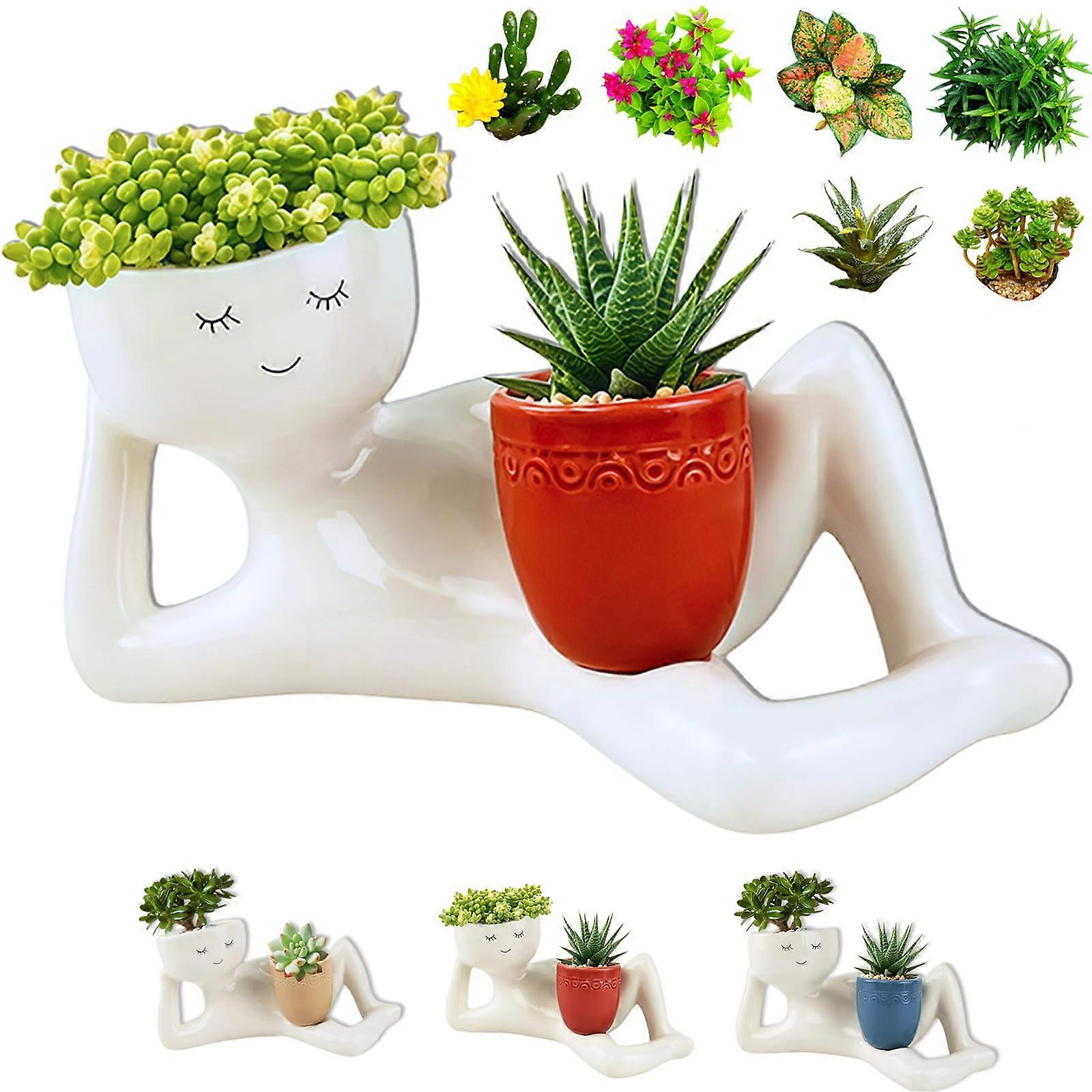 NEW 3D Funny Lazy Guy Planter Pot Resin Succulent Indoor Cute Character Smily Face