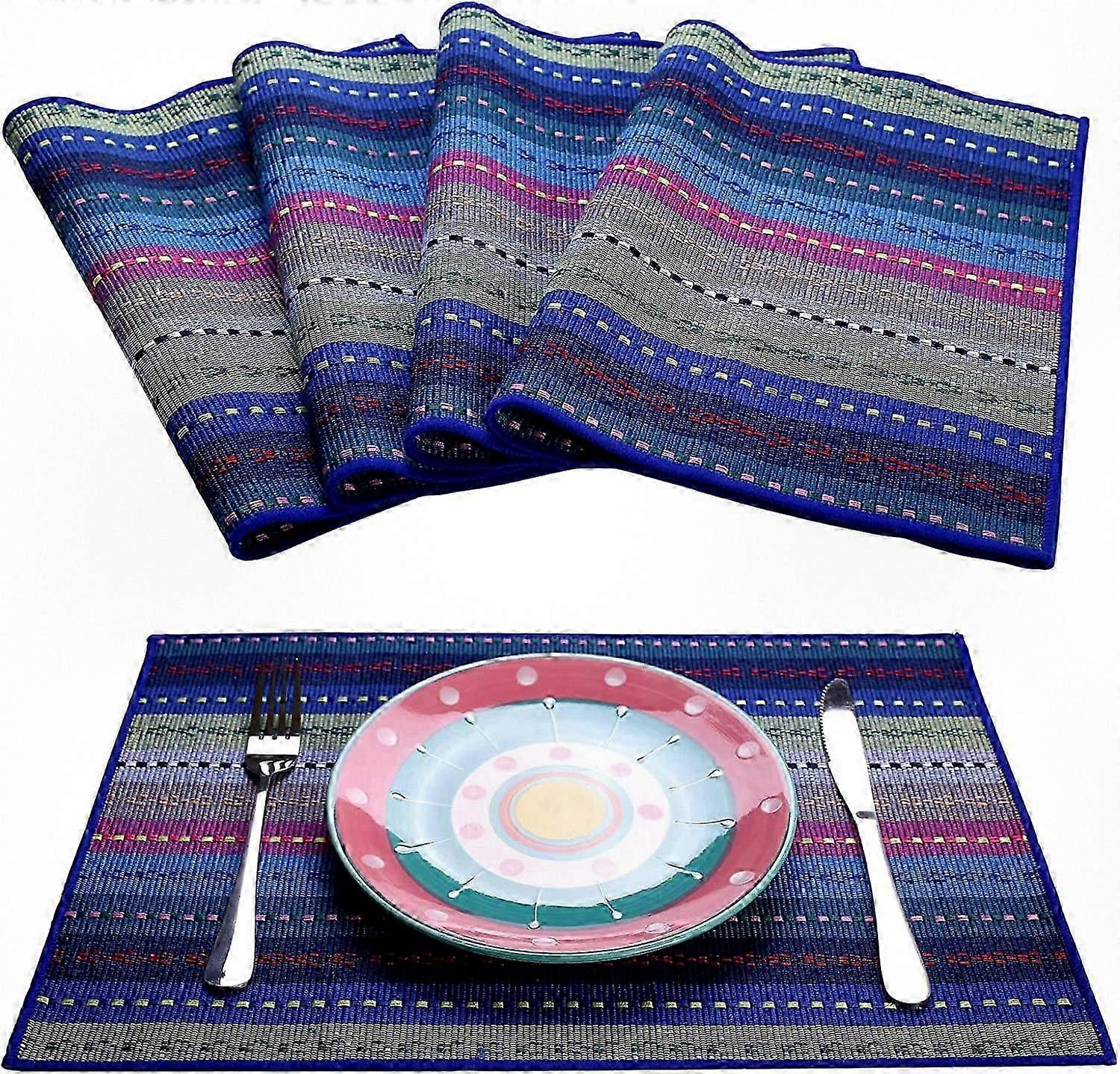 Decorative Hand Sewn Placemats for Dining Table, Set of 4 in Blue, Rectangular Size 44 x 30 cm for Various Brand Tables