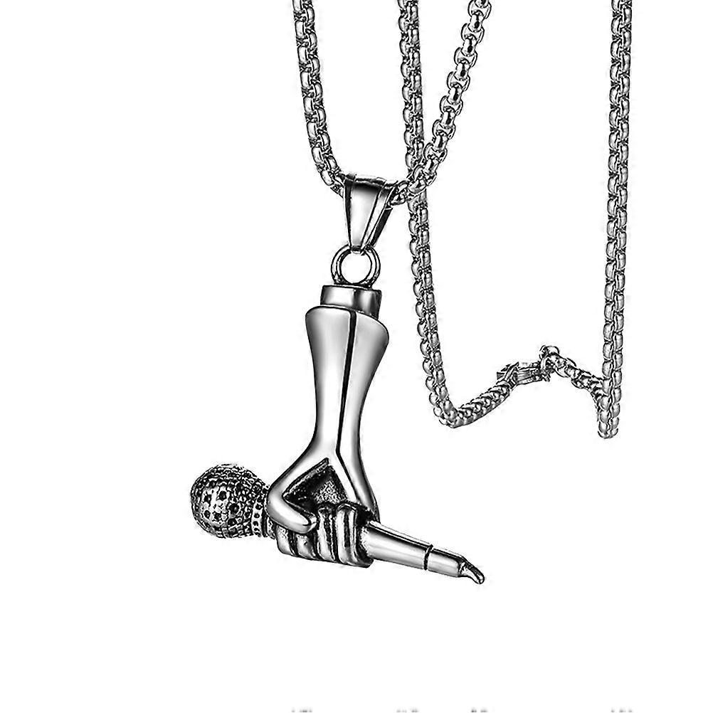 1PC Titanium Steel Microphone Necklace with Stylish Pendant and Neck Chain Decor