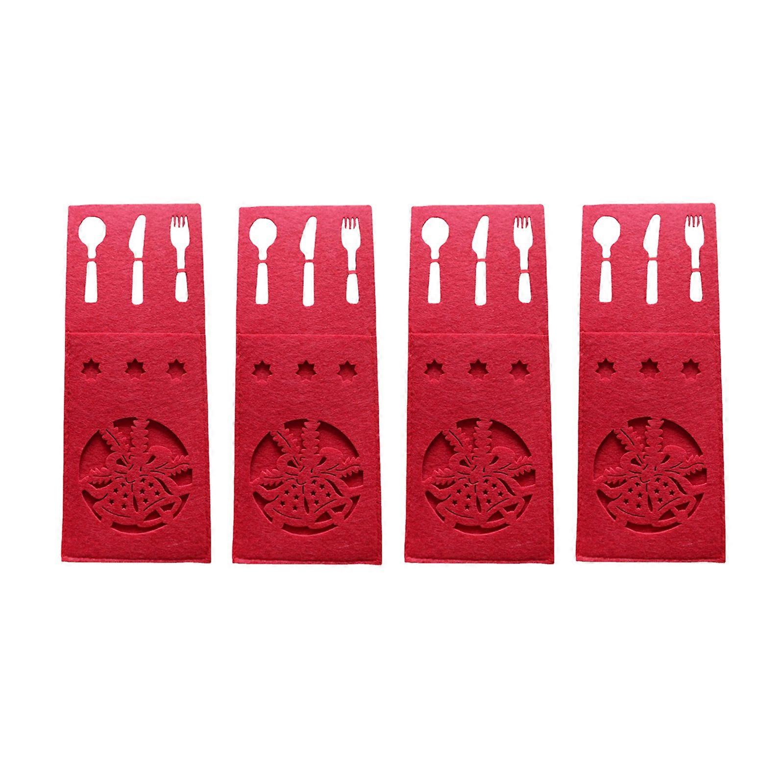 Christmas Cutlery Holder 4pcs/set Red Rectangle Fork Knife Silverware Bag Xmas Party Table Dinner Decoration