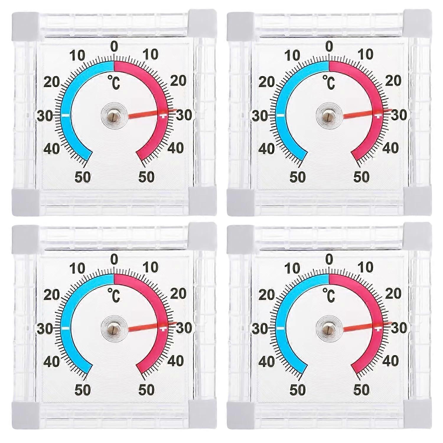 Transparent Self-Adhesive Analogue Window Thermometer 7.6 x 2-Pack of 4 Indoor Outdoor Thermo-Hygrometers with Two-Tone Scale