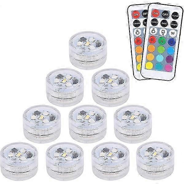 10 Pcs Mini Submersible LED Lights, Waterproof RGB Multicolor Candle Lights with 2 Remote Controls for Pond Aquarium
