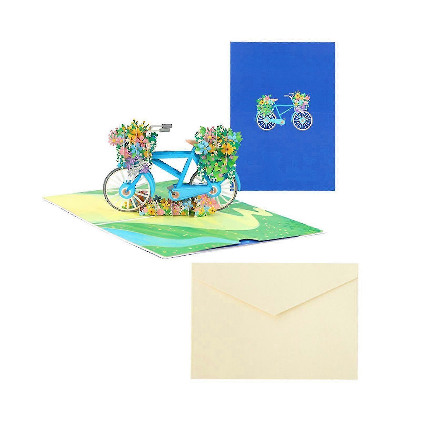 3D Greeting Card for Weddings and Birthdays - Cycling Flower Cart Design Anniversary Card for Couples